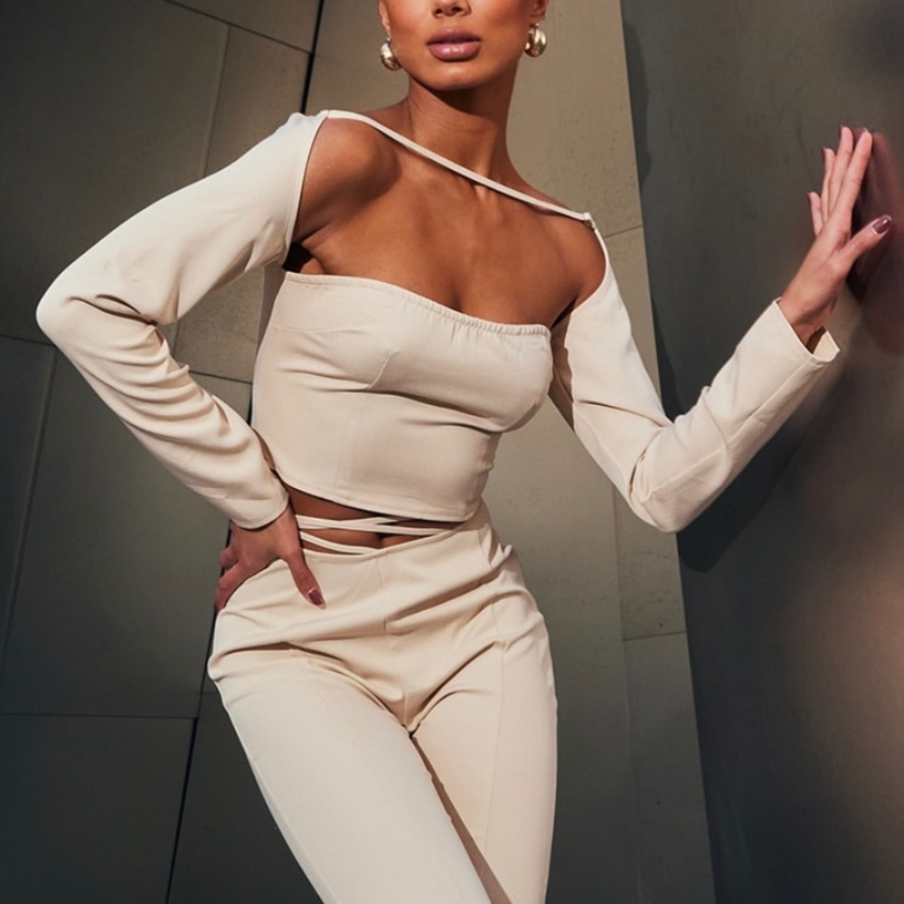 PLT Tan Open Front Crop Top